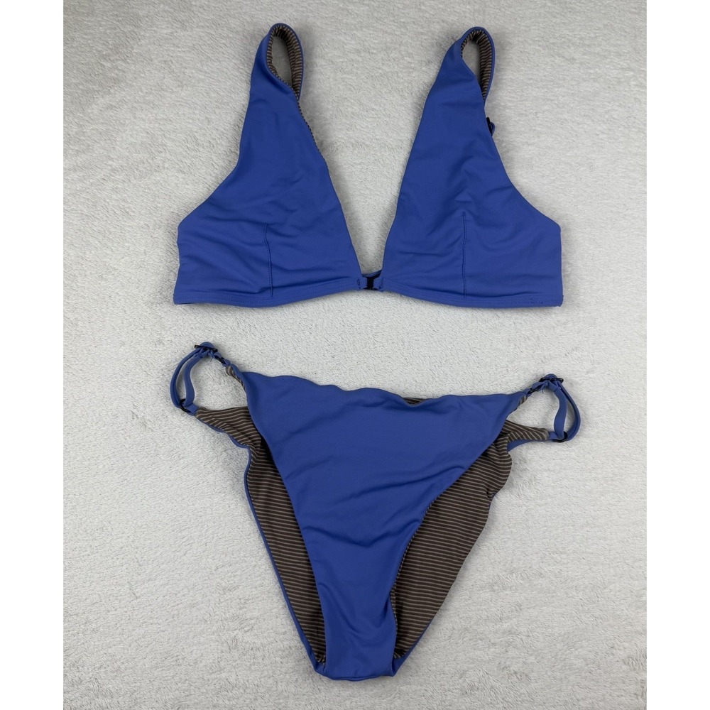 ACACIA Bikini Set Bosa Top & Porto Bottoms Juniper‎ Blue Women's Size Large Swim